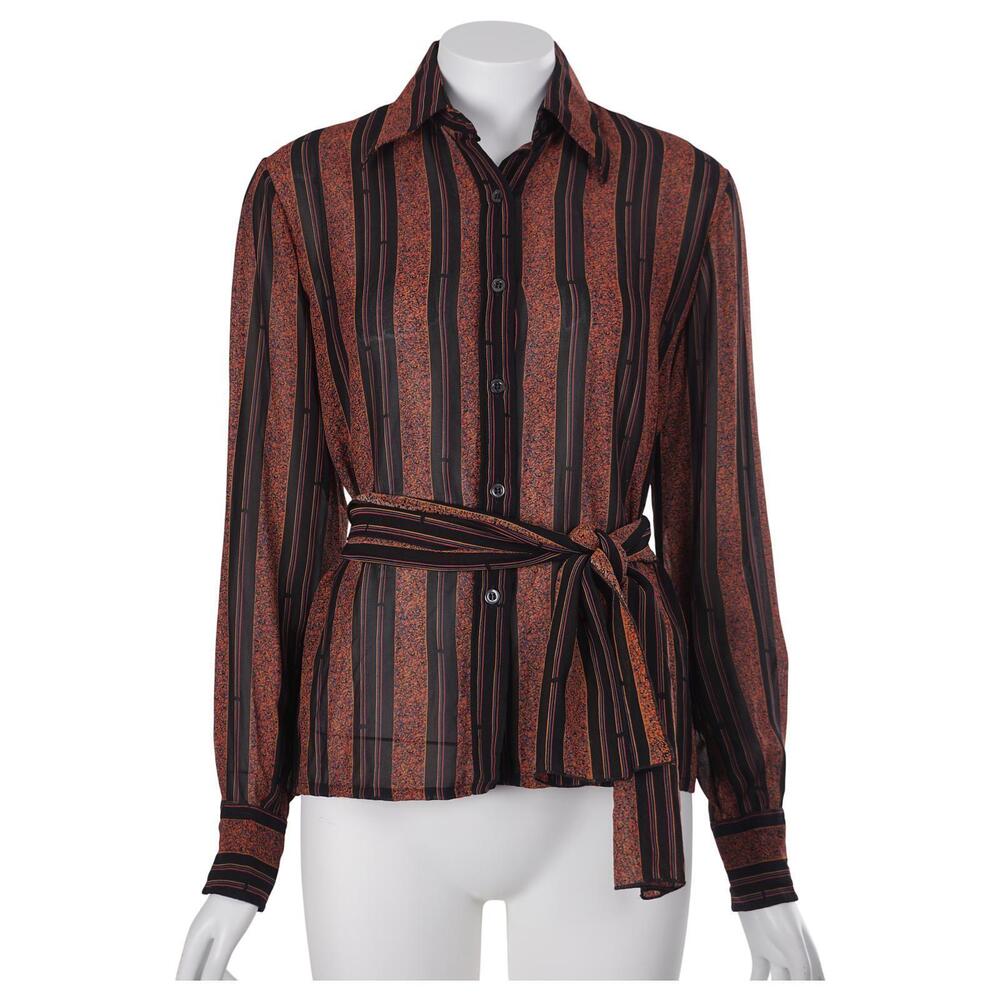 Franck Olivier Vintage Top S/M Striped Sheer Button Up Long Sleeve France 70s